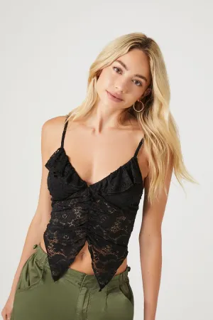 Forever 21 Damen Spitzen Crop Top mit Schlitzsaum Schwarz Forever 21