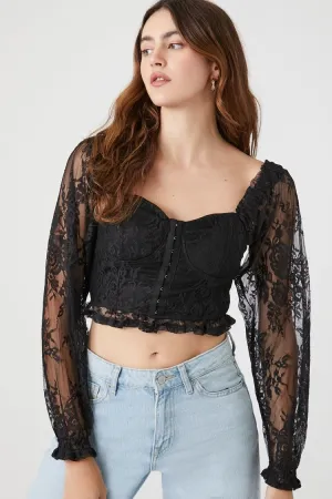 Forever 21 Damen Spitzen Sweetheart Korsett Crop Top Schwarz Forever 21