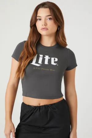 Forever 21 Damen Lite Grafik Crop T-Shirt Anthrazit/Mehrfarbig Forever 21