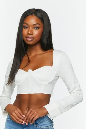 Forever 21 Damen Langarm-Bustier Crop Top Weiß Forever 21