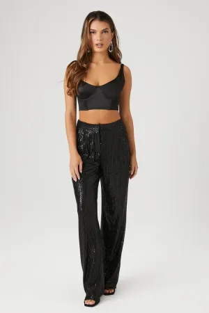 Forever 21 Damen Low-Rise Glitzerhose Schwarz Forever 21