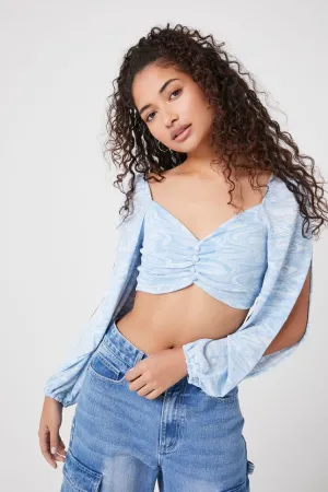 Forever 21 Damen Crop Top mit Marmordruck in Blau Forever 21