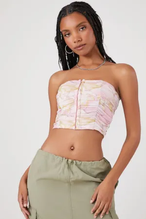 Forever 21 Damen Marmordruck Cropped Röhrenoberteil Hellrosa/Mehrfarbig Forever 21