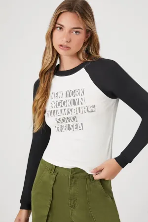 Forever 21 Damen New York Graphic Raglan T-Shirt Creme/Mehrfarbig Forever 21