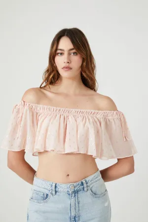 Forever 21 Damen Schulterfreies Polka-Dot Crop Top in Nude Pink von Forever 21