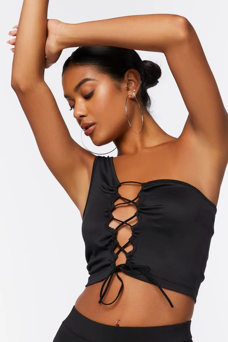 Forever 21 Damen Ein-Schulter Spitzen-Oberteil Schwarz Forever 21