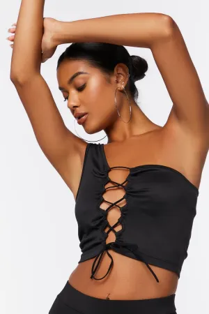 Forever 21 Damen Ein-Schulter Spitzen-Oberteil Schwarz Forever 21