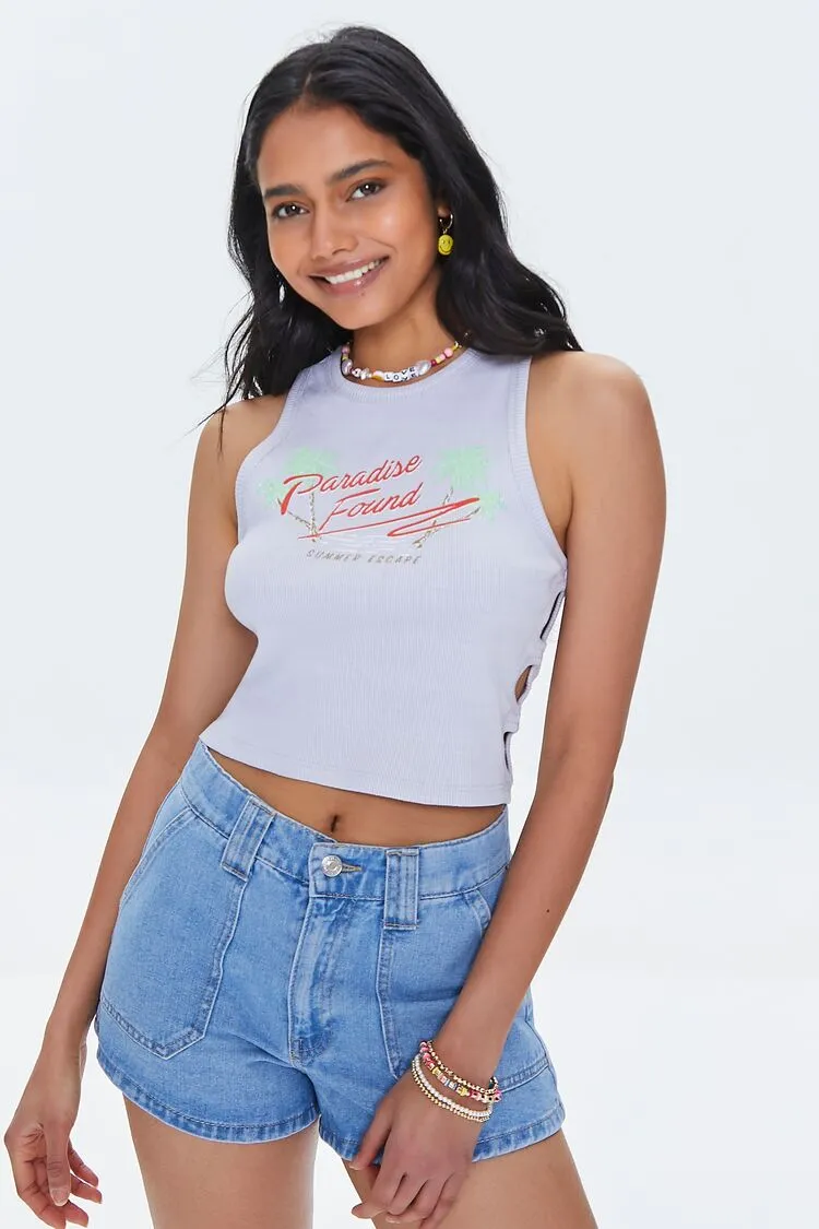 Forever 21 Damen Paradise Found Graphic Ausschnitt Crop Top Lavendel/Mehrfarbig Forever 21