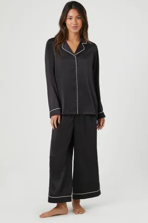 Forever 21 Damen Pyjama-Set mit Paspelierung Hemd & Shorts Schwarz/Weiß Forever 21