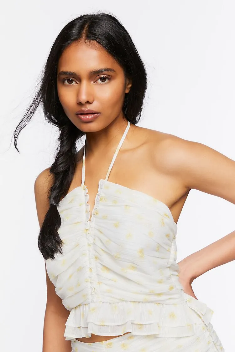 Forever 21 Damen Polka-Punkt Halter Crop Top Weiß/Mehrfarbig Forever 21