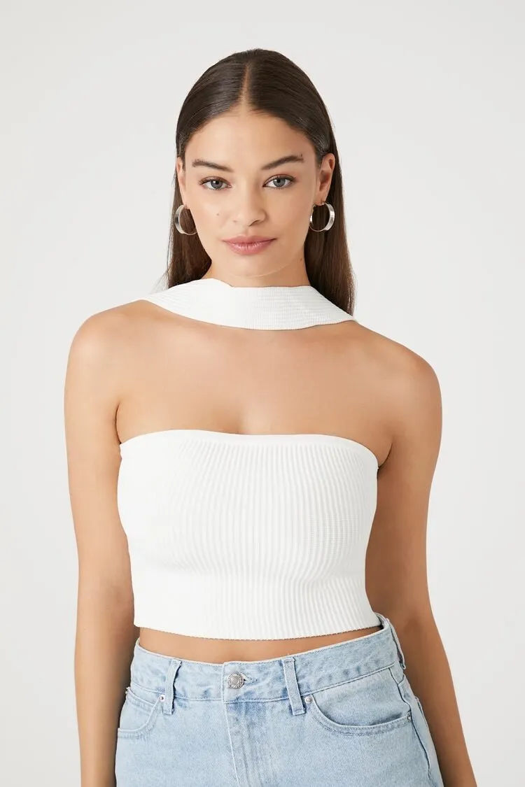 Forever 21 Damen Reverse Halter Strick Crop Top Weiß Forever 21