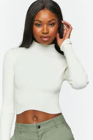 Forever 21 Damen Ripp-Strick Crop Top mit Stehkragen in Vanille