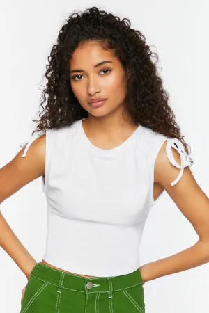 Forever 21 Damen Rüschen-Crop-Top mit Kordelzug in Weiß Forever 21