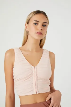 Forever 21 Damen Rüschen Mesh Crop Top Pink Forever 21