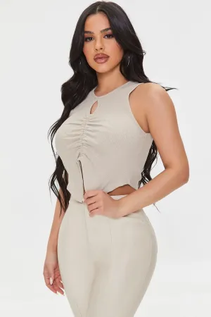 Forever 21 Damen Rüschen-Top mit geschlitztem Saum in Aschbraun von Forever 21