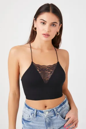 Forever 21 Damen Nahtlose Spitzen-Crop-Top Schwarz Forever 21