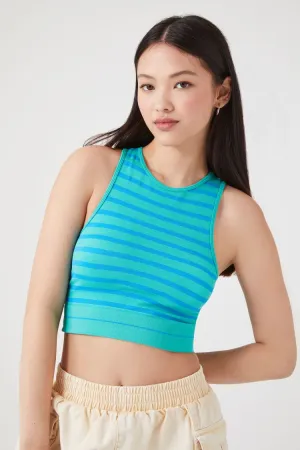 Forever 21 Damen Nahtloses Gestreiftes Cropped Tanktop Latigo Bay/Marina Forever 21