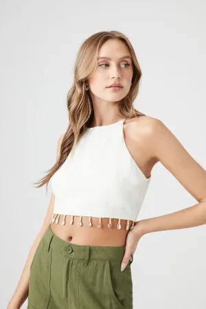 Forever 21 Damen Muschel-Fransen Cropped Cami Weiß Forever 21