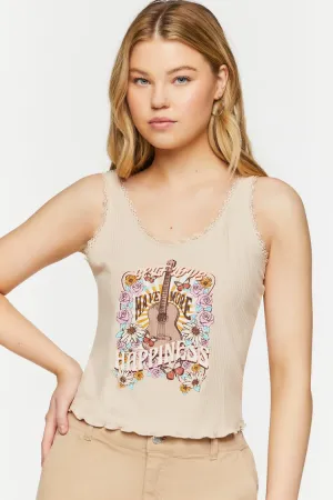 Forever 21 Damen Self Love Spitzenbesetztes Tanktop Hellbraun Forever 21