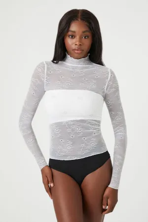 Forever 21 Damen Spitzen-BH aus durchsichtigem Spitzenstoff Weiß/Silber Forever 21