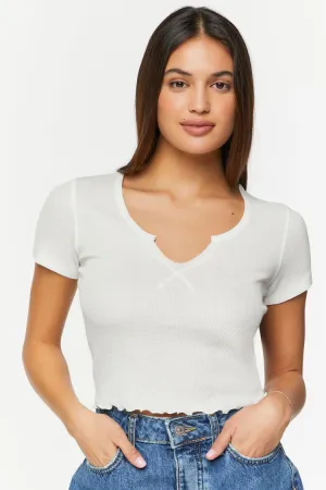Forever 21 Damen Thermo-Crop-Top mit Spaltausschnitt in Weiß Forever 21