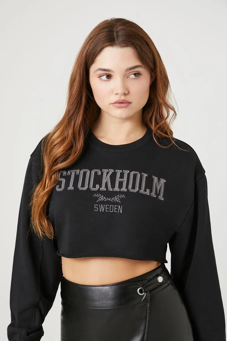 Forever 21 Damen Stockholm Grafik Crop Top Schwarz/Mehrfarbig Forever 21