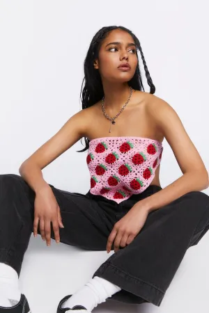 Forever 21 Damen Erdbeer-Häkel-Crop-Top Pink/Rot Forever 21