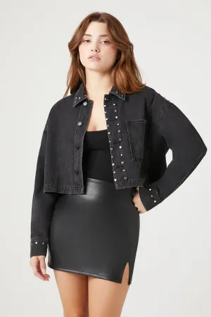 Forever 21 Damen Nieten-Denimhemd Gewaschen Schwarz Forever 21