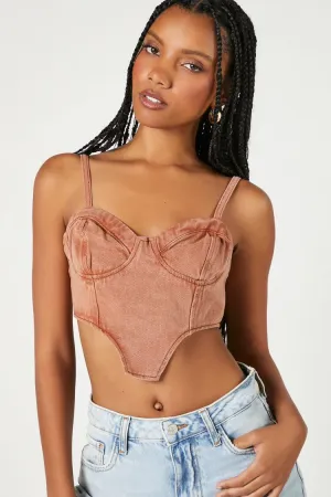 Forever 21 Damen Sweetheart Denim Korsett Crop Top Praline Forever 21