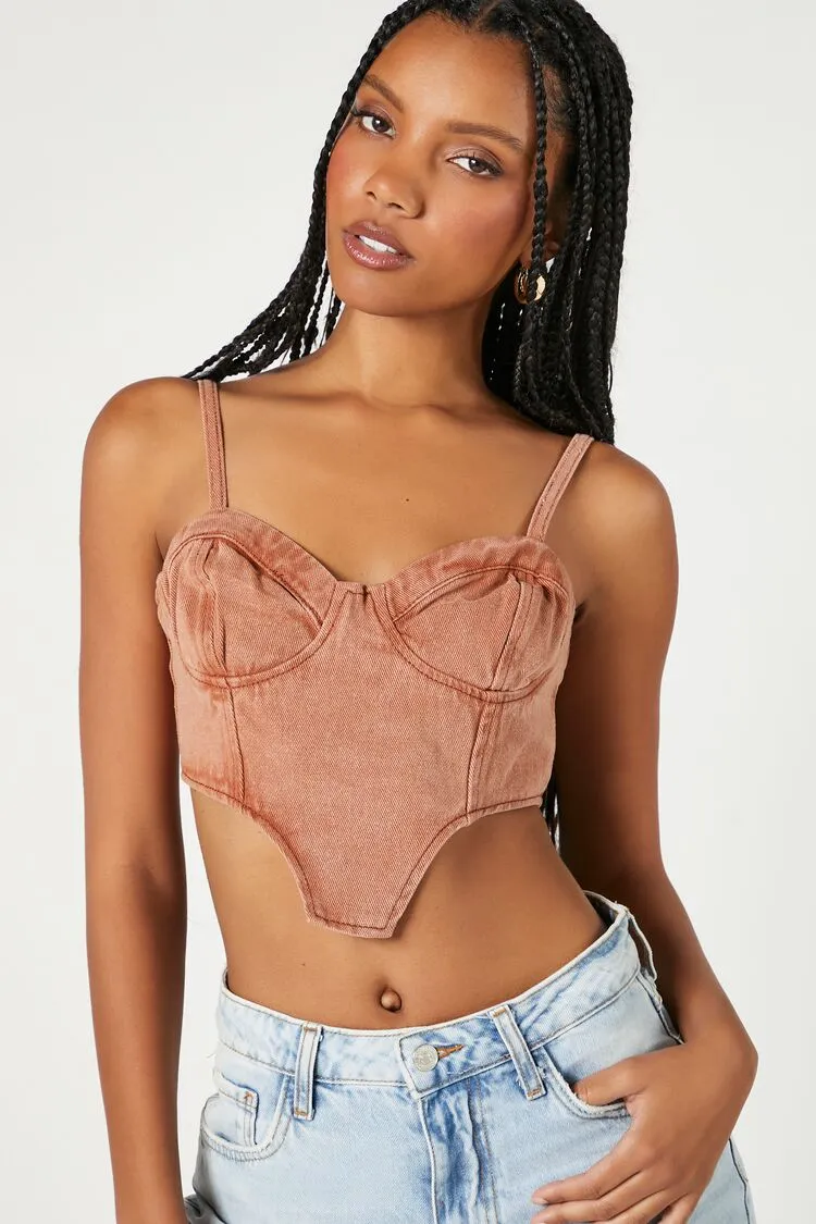 Forever 21 Damen Sweetheart Denim Korsett Crop Top Praline Forever 21