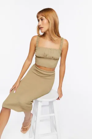 Forever 21 Damen Texturiertes Cropped Cami & Midi-Rock-Set Braun Forever 21