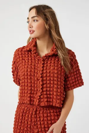 Forever 21 Damen Strukturiertes Kurzarmhemd Lehm Forever 21