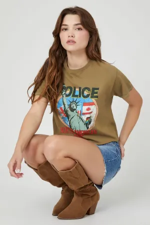 Forever 21 Damen The Police Cropped Grafik-T-Shirt Braun/Mehrfarbig Forever 21