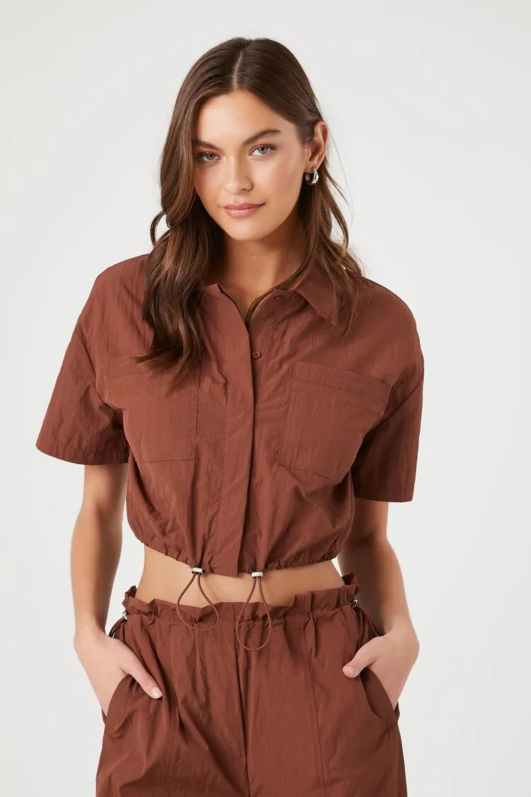 Forever 21 Damen Toggle-Kordelzug Crop-Shirt Cappuccino Forever 21