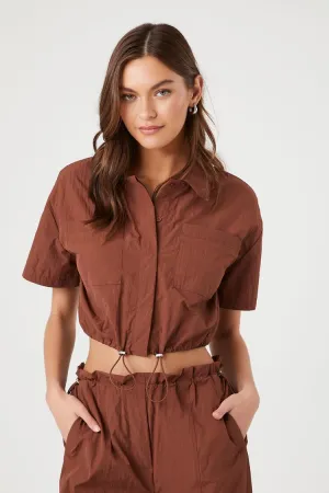Forever 21 Damen Toggle-Kordelzug Crop-Shirt Cappuccino Forever 21
