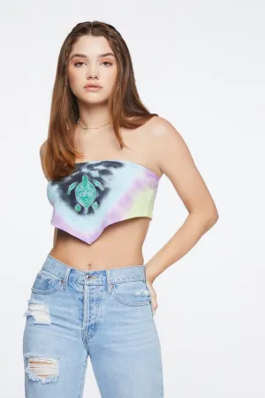 Forever 21 Damen Schildkröt-Print Batik-Halstuch Röhrenoberteil Blau/Mehrfarbig Forever 21