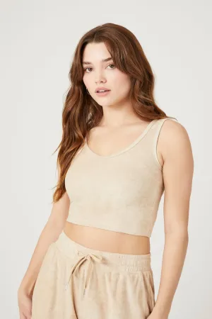 Forever 21 Damen Velour Crop Top Khaki Forever 21