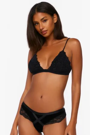 Forever 21 Damen-Slip aus Samt mit Spitzenbesatz Schwarz Forever 21