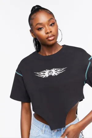 Forever 21 Damen Yin Yang Motiv Cropped T-Shirt Schwarz/Mehrfarbig Forever 21