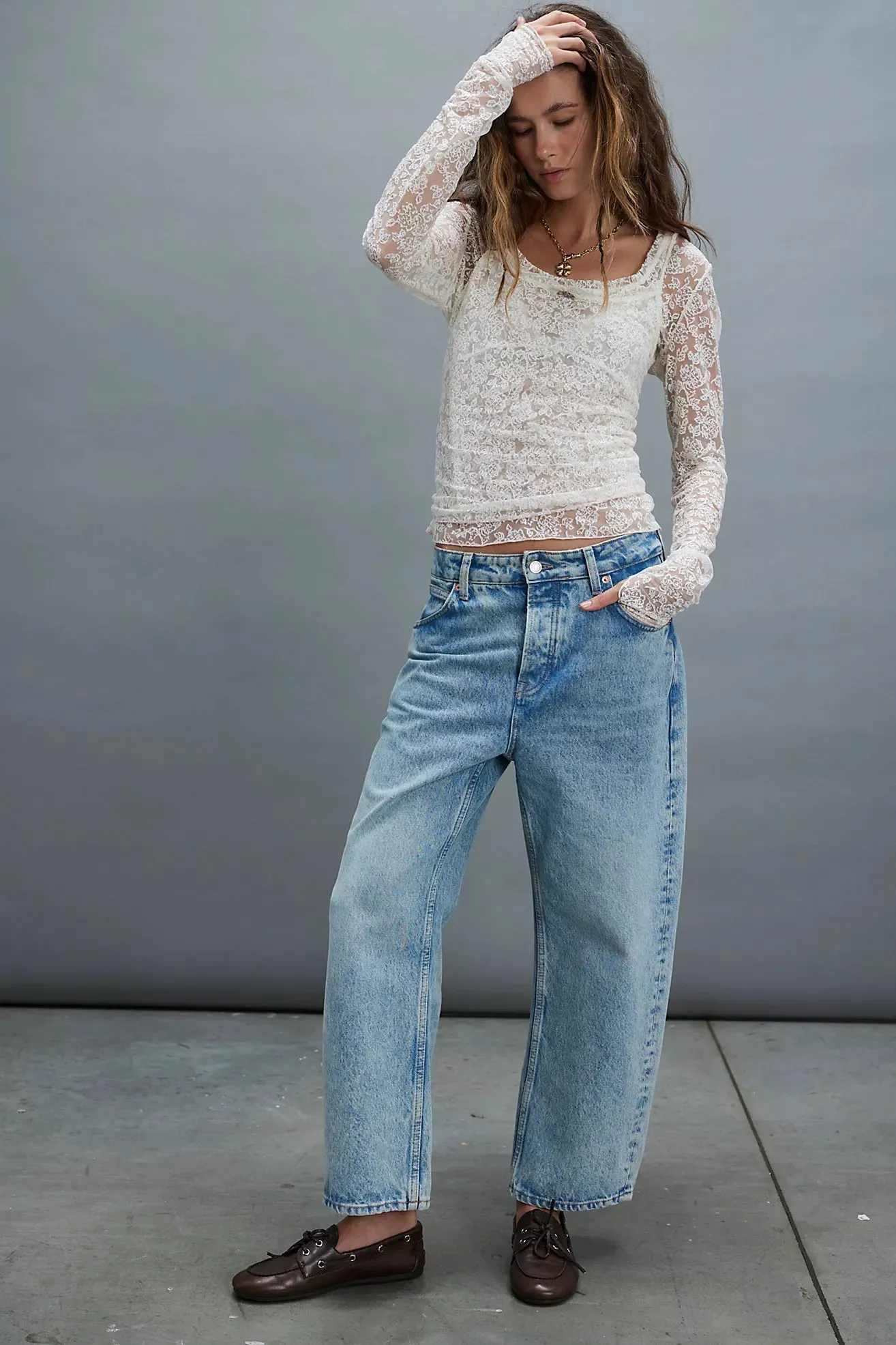 FREE PEOPLE Deep Trance Weite Boyfriend Jeans-Süße Träume