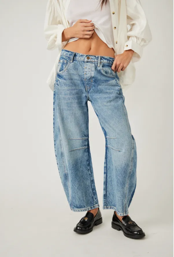 FREE PEOPLE Good Luck Mid Rise Barrel Jeans - Ultra Light Beam