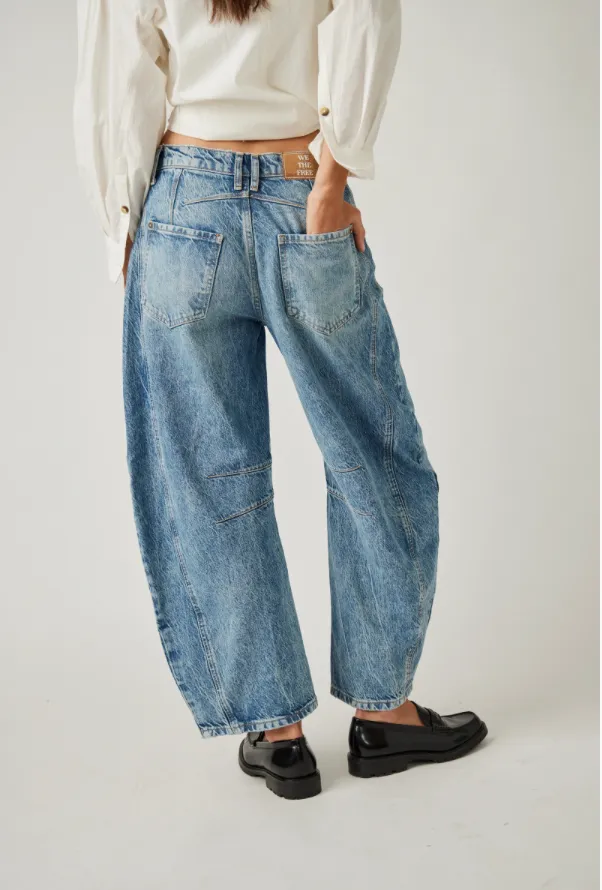 FREE PEOPLE Good Luck Mid Rise Barrel Jeans - Ultra Light Beam