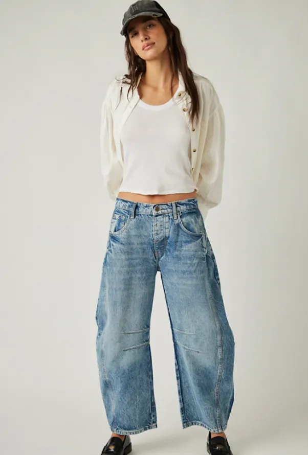 FREE PEOPLE Good Luck Mid Rise Barrel Jeans - Ultra Light Beam
