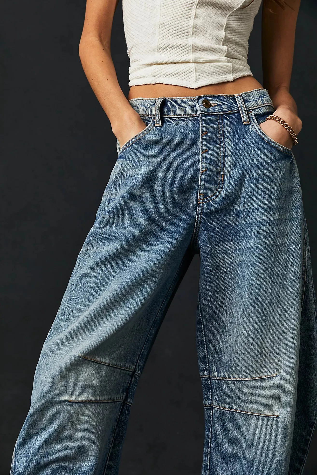 FREE PEOPLE Good Luck Mid Rise Barrel Jeans - Ultra Light Beam
