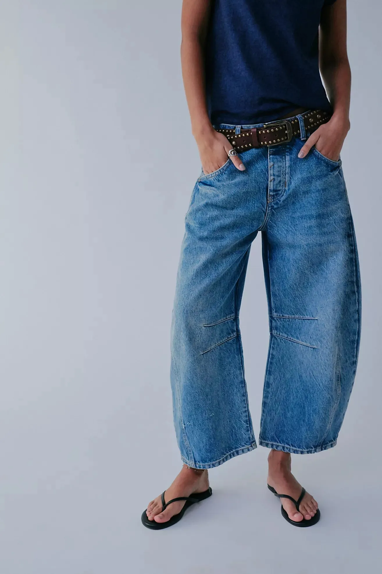 FREE PEOPLE Good Luck Mid Rise Barrel Jeans - Ultra Light Beam
