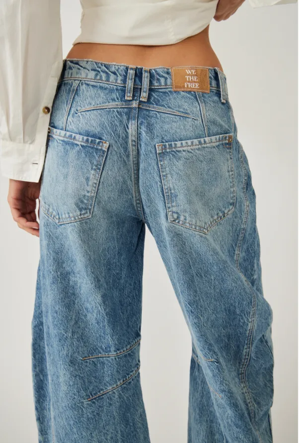 FREE PEOPLE Good Luck Mid Rise Barrel Jeans - Ultra Light Beam