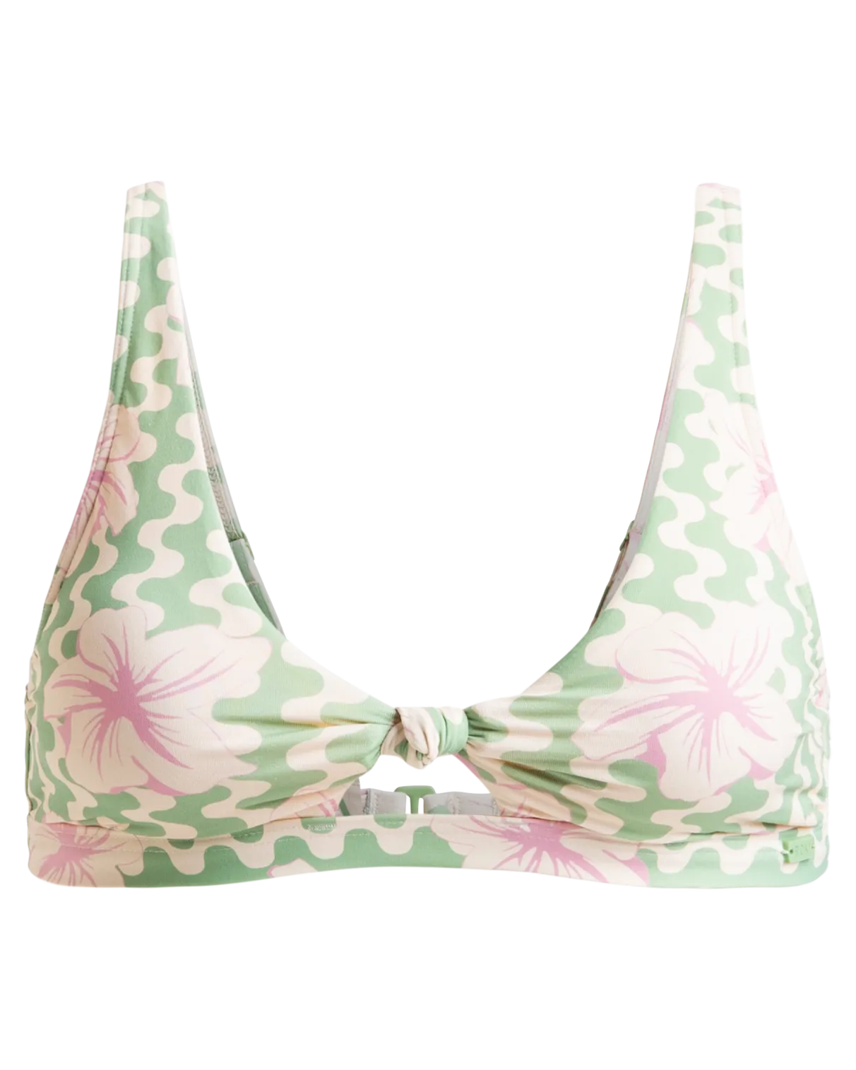 Hibiscus Daze Verlängertes Tri-Bralette-Bikini-Oberteil in Basil Party Waves