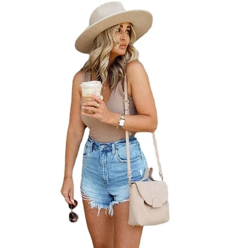 High Waist Verwaschene Daily Denim Shorts