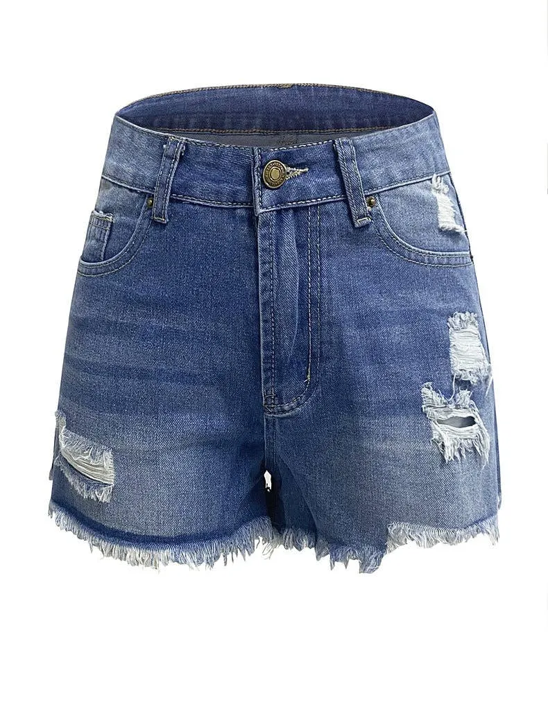High Waist Verwaschene Daily Denim Shorts