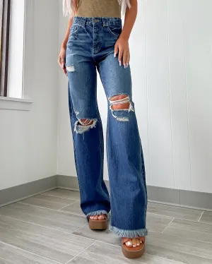 Jesse Weit geschnittene Jeans - Dunkler Blauton